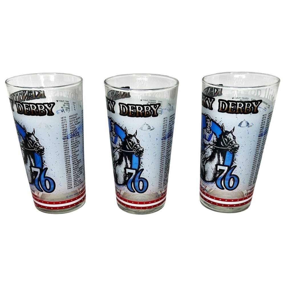 1976 Kentucky Derby Glasses Mint Julep Set of 3 Official Souvenir Harry Stevens - Picture 11 of 16